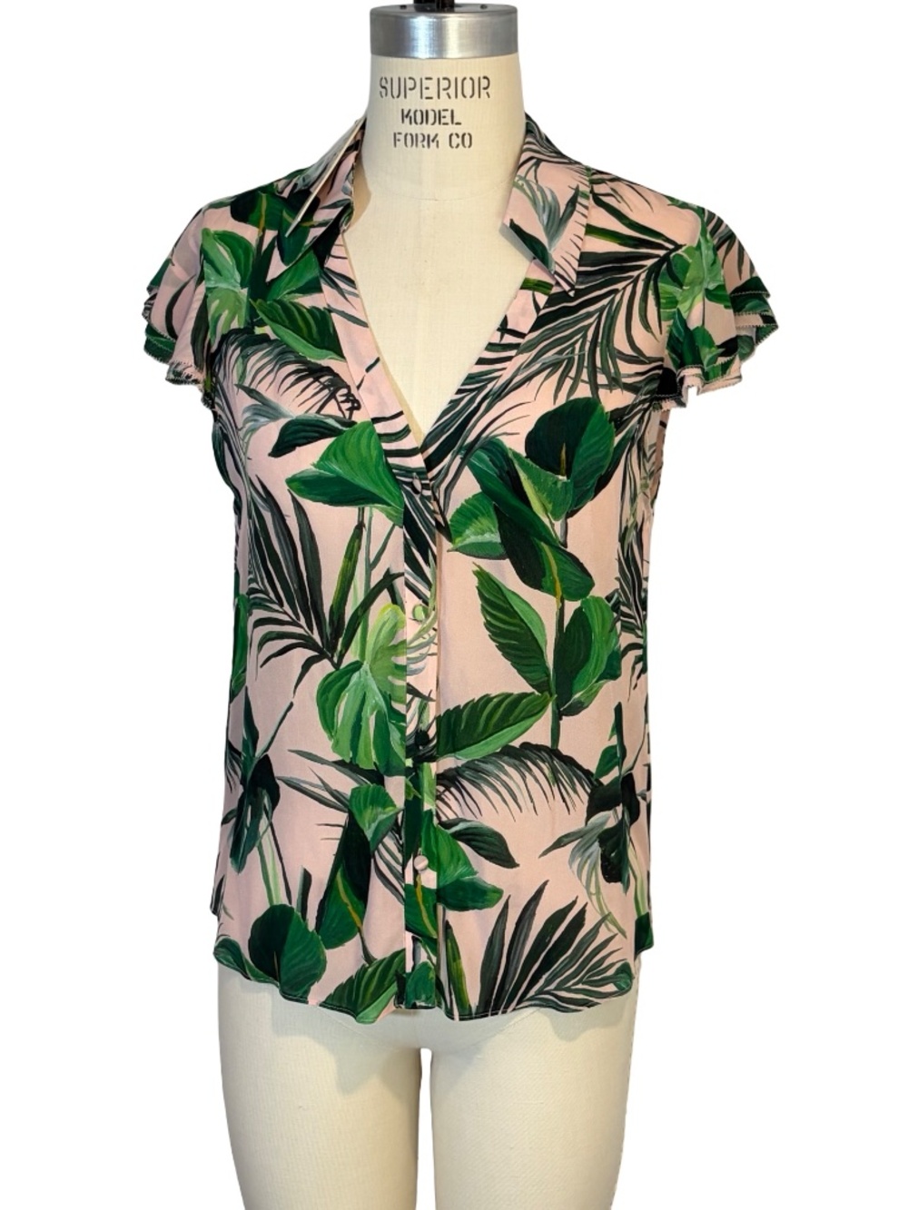 NWT Alice + Olivia Randa Printed Ruffle Sleeve Silk - Tropical SMALL MSRP $295
